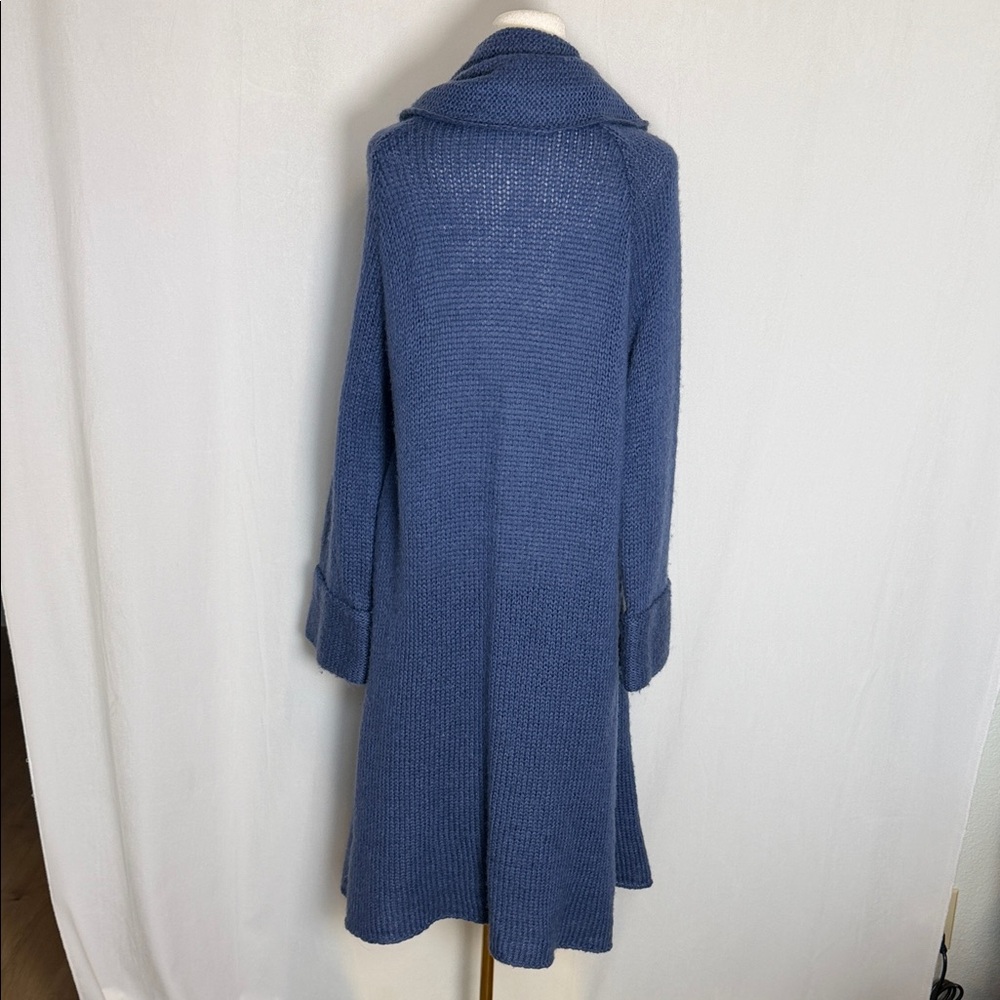 Blue Long Open-Front Women's Sweater Cardigan - Picture 5 of 12